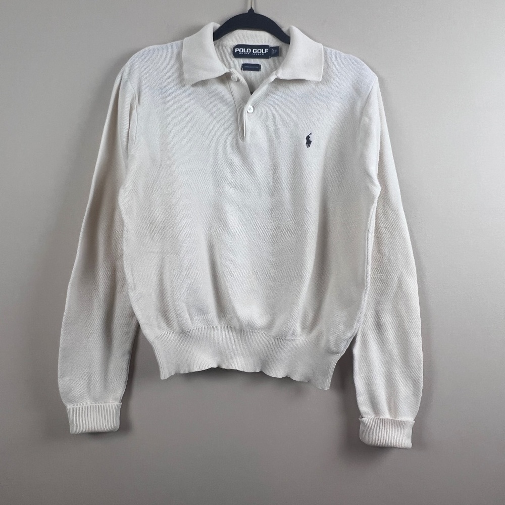Ralph Lauren Polo Golf Button Sweater Long Sleeve Cream Men’s Small Cotton